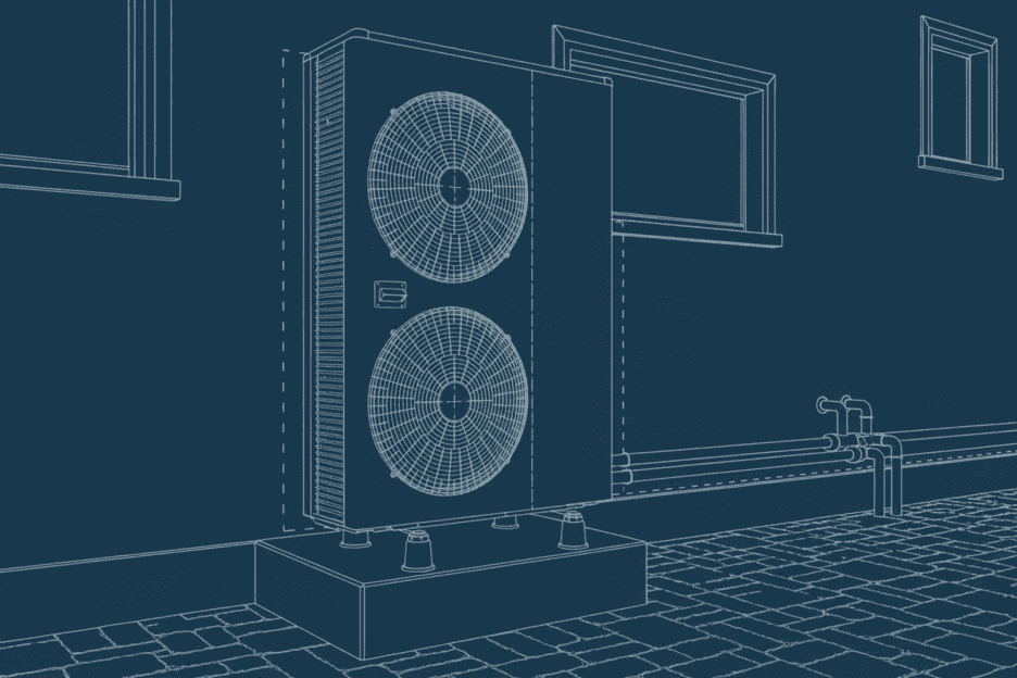 Plan installation de pompes à chaleur (PAC) air-eau en toiture d'immeuble dans le cadre d'un projet de rénovation énergétique en copropriété.